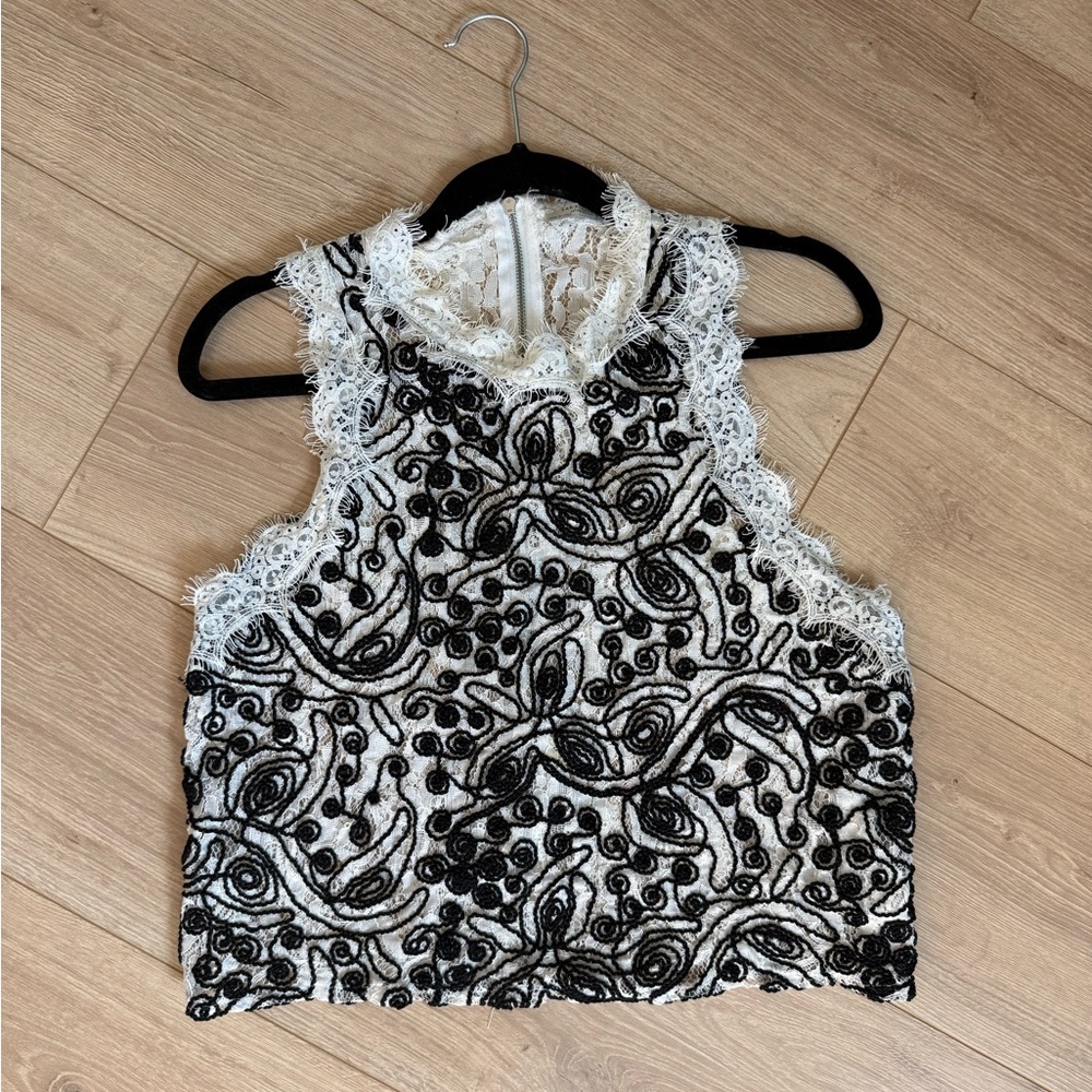 Zara Black and White Lace Blouse Womens size S